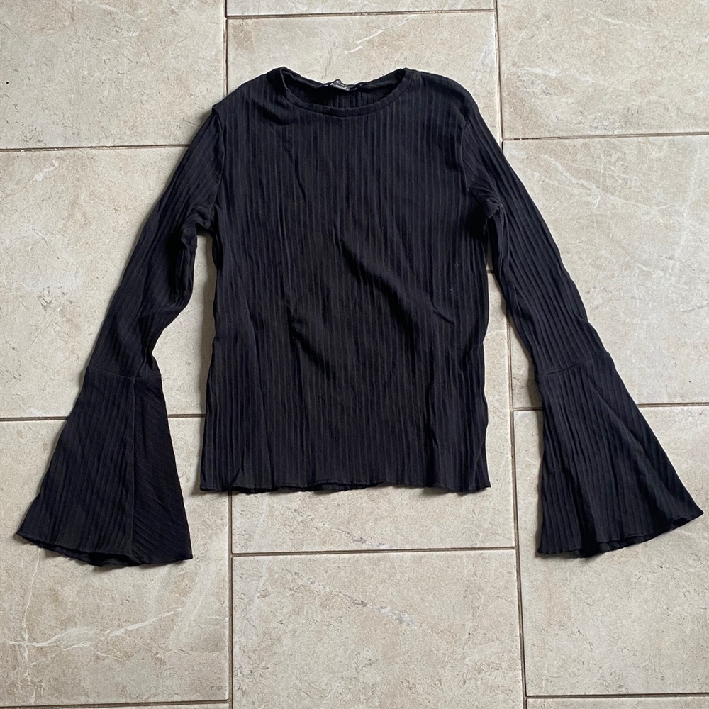 Primark Black Ribbed Bell Sleeve Top